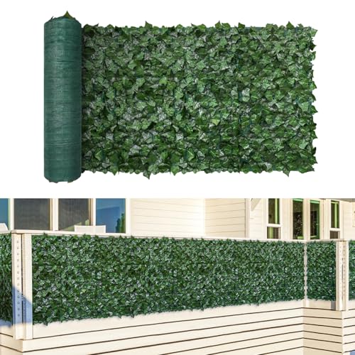 TANG Faux Ivy Privacy Fence Screen Roll, Artificial Leaf Fence Cover for Balcony Outdoor Decor, Fake Greenery Wall for Patio, UV Resistant