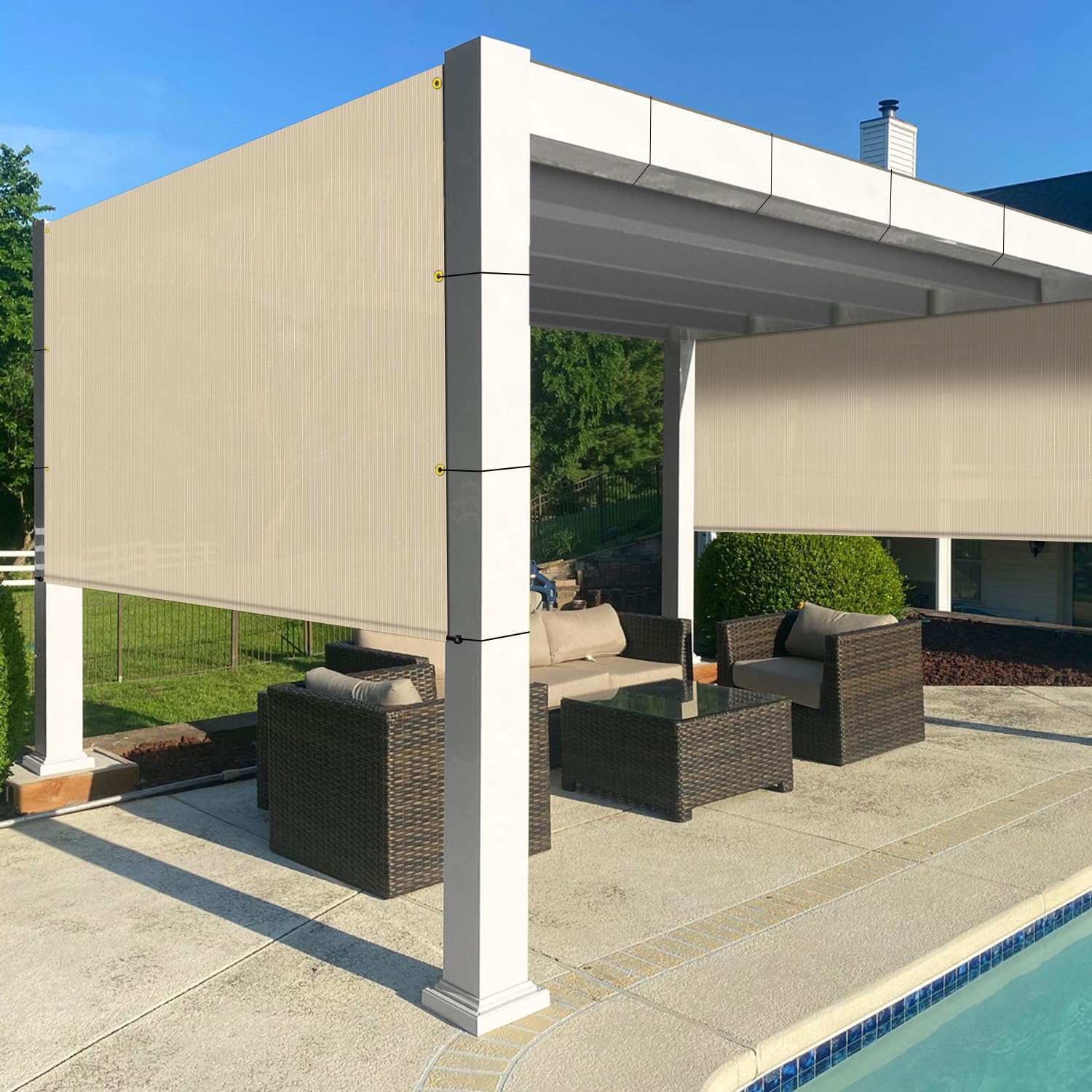 TANG TNBLRDTNWT BWGEOGBWWT Outdoor Sun Shade Panel Universal Pergola Replacement Cover Canopy with Grommets Weight Rods