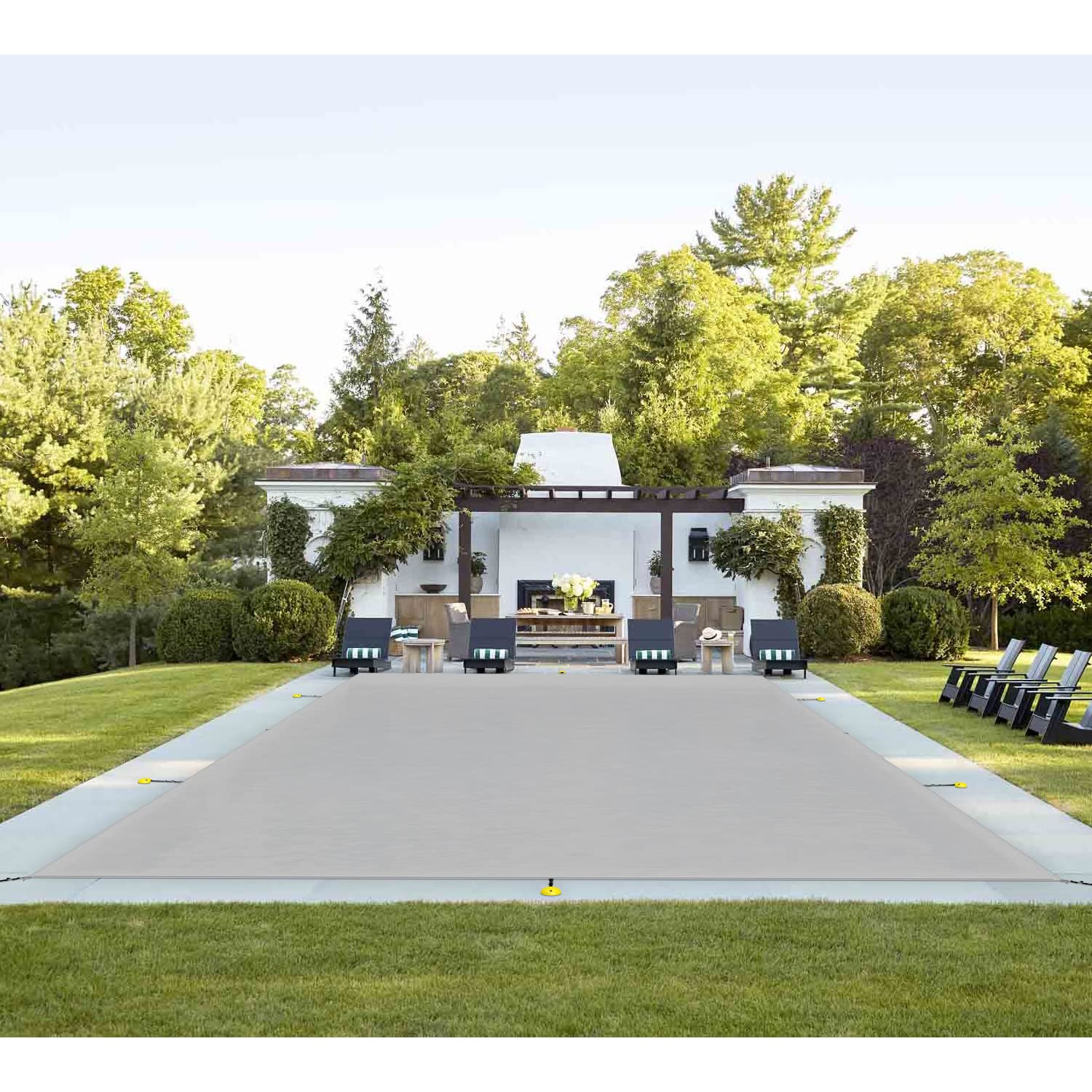 TANG 18'x36' Inground Pool Cover Safety Winter Covers with Wire Rope Hemmed All Edges, Heavy Duty Rectangular Mesh Cover for Swimming Pools Leaf Net Covers (Light Grey)