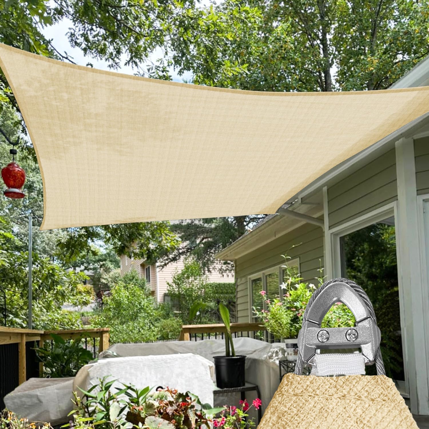 TANG 13' x 31' Sun Shade Sail with Super A Ring, Rectangle Sunshade Canopy Heavy Duty 260 GSM Shade Cloth with Steel Cable Wire Reinforcement for Backyard Pool Patio Pergola Cover, Blue