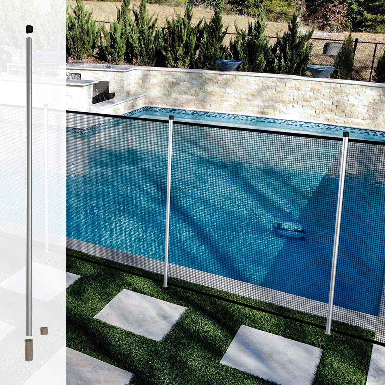 TANG 4' Removable Fence Post with Inground Pole Sleeves 3-Piece Combination Post Fix Mesh Privacy Fence Fabric for Pools Backyard Chicken Dog Veggie Garden Fence Pole