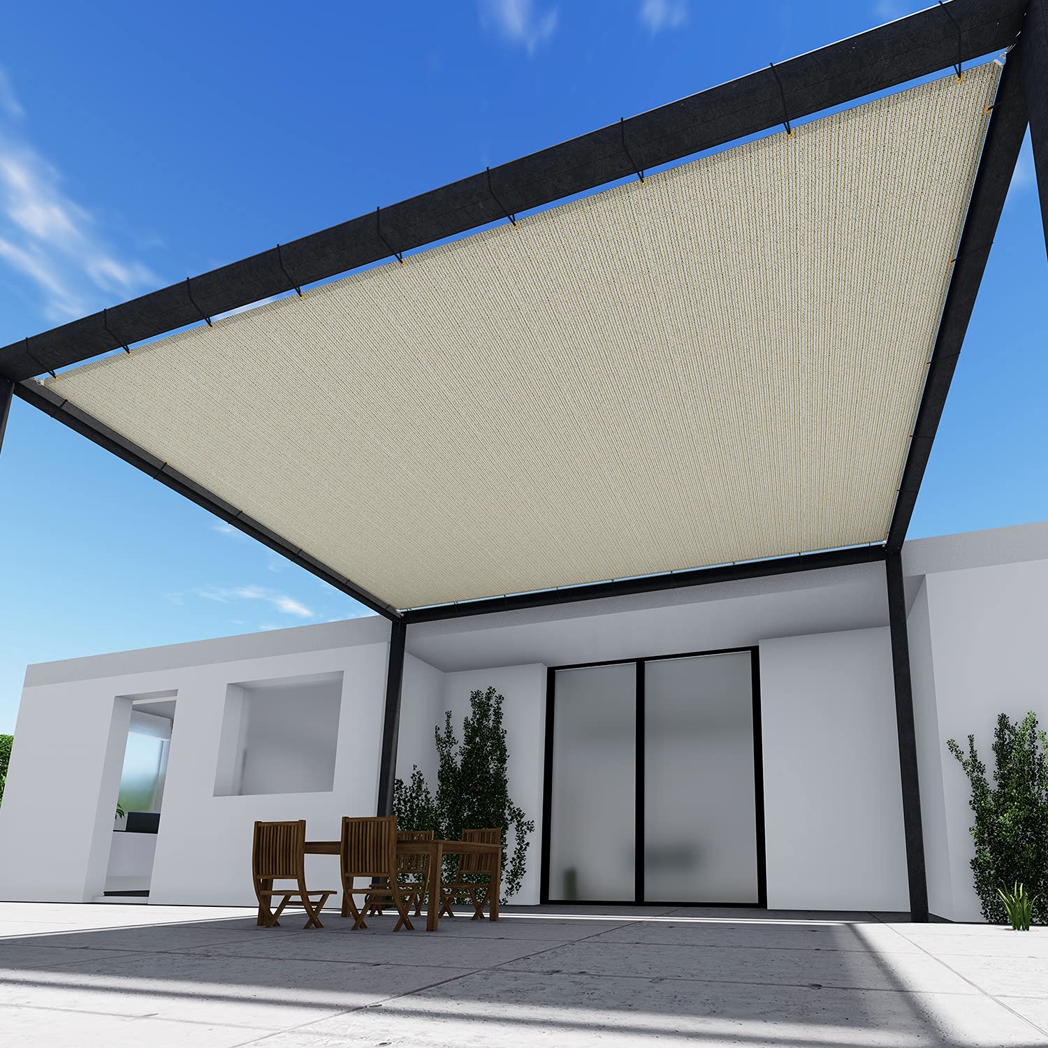TANG Sunshades Depot Beige Blue Brown Heavy Duty Straight Side Sun Shade Sail Patio Rectangle 240GSM Shade UV Blocker Shelter Pergola Carport Driveway Cover Backyard Deck Custom
