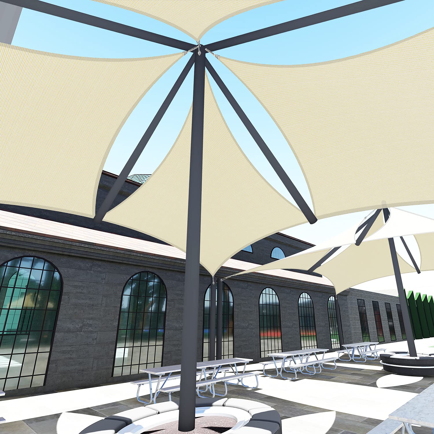 TANG Sunshades Depot TN BL BW LGY LGE Rectangle Super Ring Sun Shade Sail Canopy Structure, Super Durable Heavy Duty, Reinforced Corners, Edges & 260 GSM Permeable Fabric