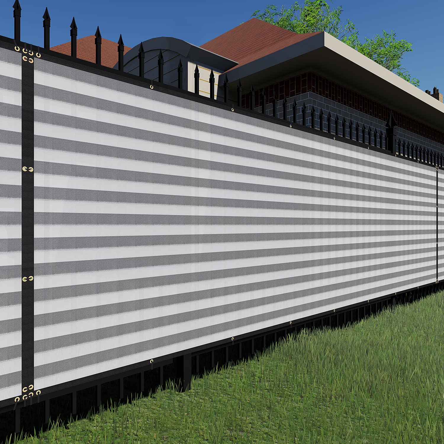 TANG Sunshades Depot Fence Privacy Screen Gray White Strips 180GSM