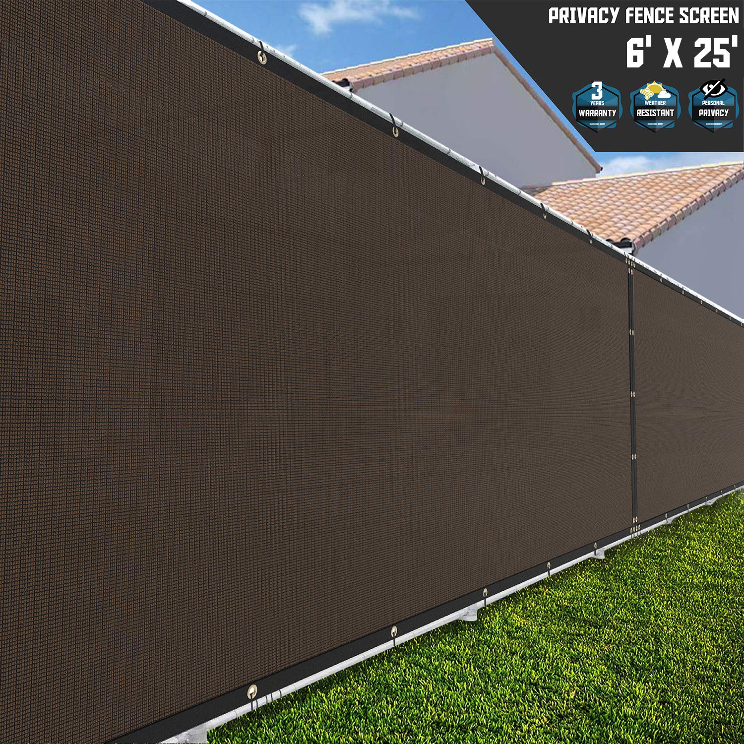 TANG Durable Privacy Screen Fence 170 GSM 98% Privacy Heavy Duty Windscreen for Backyard Chain Link Fence 3 Years Warranty Brown