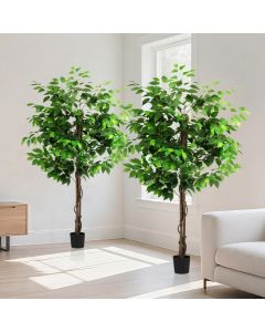 Bynbbur Artificial Ficus Tree 6 Feet Faux Plants Indoor Outdoor with Black Pot Large Fake Tree for Home Office Living Room Kitchen Decor, 6 Feet