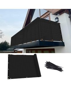 TANG 0 2.5' x 10' Balcony Privacy Screen Fence for Apartment Deck Railing, 200GSM Heavy Duty Block Outdoor Privacy Fencing Cover for Patio Porch Backyard Screens, Black