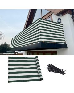 TANG 3' x 30' Balcony Privacy Screen Apartment Patio Mesh Fence Screens Cover for Deck Railing 200GSM Heavy Duty Fencing Windscreen Lattice Panels Porch Outdoor Backyard, White & Green Stripes