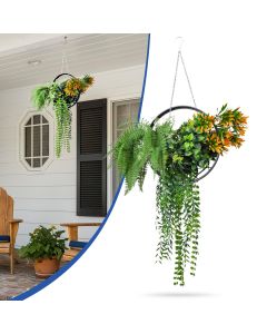 Bynbbur Fake Hanging Plants 1Pc Artificial Hanging Flower Basket with Black Frame, Greenery Floral for Home Living Room Wall Decor Wedding Indoor Outdoor Decoration