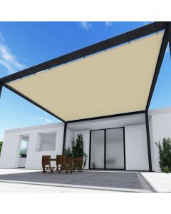 TANG 12' x 12' Waterproof Shade Cloth with Grommets, Sun Shade Sail Rectangle Straight Side, 260 GSM UV Block Fabric Patio Canopy for Deck Carport Backyard Pergola Cover, Beige