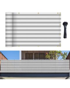 Bynbbur 3' x 15' Balcony Privacy Screen Apartment Deck Railing Fence Lattice Panels for Outside, UV Block Shade Cloth with Grommets, Mesh Fencing Cover for Patio Backyard Porch, Gray and White Stripe