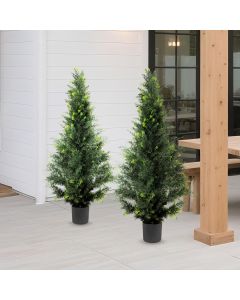 Bynbbur 2 Pcs Artificial Christmas Tree Cedar Tree 4 Feet Xmas Tree Indoor Outdoor with Black Pot Christmas Decoration for Home Office Living Room Kitchen