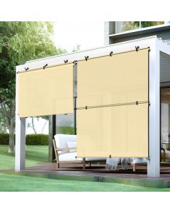 Bynbbur 4'W x 5'H Outdoor Patio Shades Foldable Roller Blinds, 220 GSM Sun Shade Roll Up Porch Screens Exterior Shade Cloth for Deck Pergola Backyard, Beige