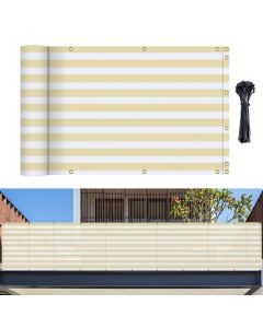 Bynbbur 3' x 15' Balcony Privacy Screen Apartment Deck Railing Fence Panels Outside, UV Block Shade Cloth with Grommets, Mesh Fencing Cover for Patio Backyard Porch, Beige and White Stripe