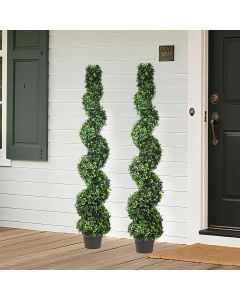 Bynbbur Artificial Tree Boxwood Spiral 2 Pcs- 5 Feet Faux Plants Indoor Outdoor with Black Pot Fake Trees for Home Office Living Room Kitchen Décor
