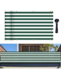 Bynbbur 3' x 1' Balcony Privacy Screen Apartment Deck Railing Fence Lattice Panels for Outside, UV Block Shade Cloth with Grommets, Mesh Fencing Cover for Patio Backyard Porch, Green White Stripe