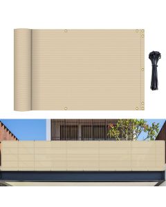 Bynbbur 2.5' x 10' Beige Balcony Privacy Screen Apartment Deck Railing, Mesh Fencing Cover Lattice Panels for Outside, UV Block Shade Cloth with Grommets for Patio Backyard Porch