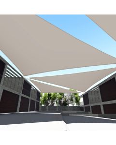 TANG 5'x5'x5' Waterproof Sun Shade Sail Triangle Beige SunShades Cloth Curved Edge for Patio Awning Pergola Cover Outdoor Canopy Heavy Duty Industrial Sunshade Actions