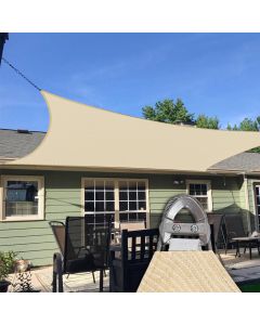 TANG Sunshades Depot A Ring Design Steel Cable Wire Reinforcement Sun Shade Sails 12' x 16' Rectangle Beige Heavy Duty Permeable 260 GSM