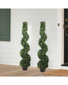 Bynbbur Artificial Tree Boxwood Spiral 2 Pcs- 4 Feet Faux Plants Indoor Outdoor with Black Pot Fake Trees for Home Office Living Room Kitchen Décor