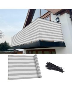 TANG 3' x 15' Balcony Privacy Screen Apartment Patio Mesh Fence Screens Cover for Deck Railing 200GSM Heavy Duty Fencing Windscreen Lattice Panels Porch Outdoor Backyard, White & Grey Stripes