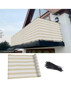 TANG 3' x 15' Balcony Privacy Screen Apartment Patio Mesh Fence Screens Cover for Deck Railing 200GSM Heavy Duty Fencing Windscreen Lattice Panels Porch Outdoor Backyard, White & Beige Stripes