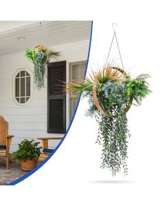 Bynbbur Fake Hanging Plants 1Pc Artificial Hanging Flower Basket with Gold Frame, Greenery Floral for Home Living Room Wall Decor Wedding Indoor Outdoor Decoration