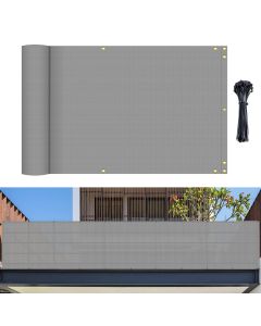 Bynbbur 2.5' x 10' Grey Balcony Privacy Screen Apartment Deck Railing, Mesh Fencing Cover Lattice Panels for Outside, UV Block Shade Cloth with Grommets for Patio Backyard Porch