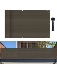 Bynbbur 2.5' x 10' Brown Balcony Privacy Screen Apartment Deck Railing, Mesh Fencing Cover Lattice Panels for Outside, UV Block Shade Cloth with Grommets for Patio Backyard Porch