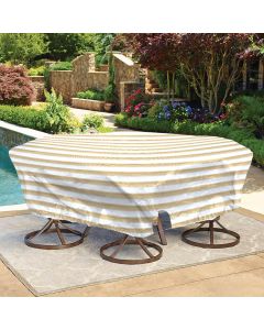 Bynbbur 10 FT Patio Furniture Cover with Wire Rope Hemmed All Edges, Round Pool Covers for Above Ground, UV Resistant Tarp for Deck Seat Couch Patio Table Chair Set Cover, Beige and White
