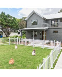 TANG 38.6"Hx84"W (2Panels) White Vinyl Picket Fence, Outdoor Garden Fence Panel, PVC Borders for Dogs Rabbit, Plastic Pool Fence, 34 Pickets-Straight