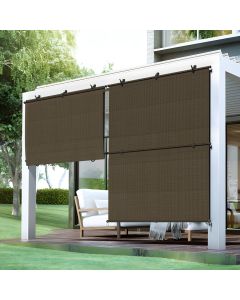 Bynbbur 4'W x 5'H Outdoor Patio Shades Foldable Roller Blinds, 220 GSM Sun Shade Roll Up Porch Screens Exterior Shade Cloth for Deck Pergola Backyard, Brown