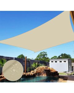 TANG 8' x 12' Waterproof Sun Shade Sail Canpoy Rectangle Outdoor Sun Shade Cloth Knitted Curved Edge U*V Block for Patio Garden Pergola Carport Swimming Pool Awning Canopy, Beige