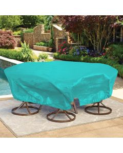 Bynbbur 10 FT Patio Furniture Cover with Wire Rope Hemmed All Edges, Round Pool Covers for Above Ground, UV Resistant Tarp for Deck Seat Couch Patio Table Chair Set Cover, Turquoise