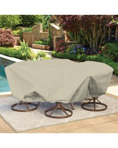 Bynbbur 8 FT 10 IN Waterproof Patio Furniture Cover with Wire Rope Hemmed All Edges, Round Pool Covers for Above Ground, UV Resistant Tarp for Deck Seat Couch Patio Table Chair Set Cover, Beige