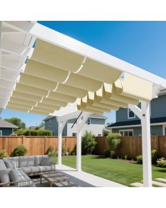 Bynbbur 3'W x 12'L Pergola Cover Retractable Shades Canopy, Breathable 220 GSM Replacement Pergola Kit for Outdoor Patio Gazebos Deck, Wave Sun Shade Sail with Hardware Wire Cable, Beige