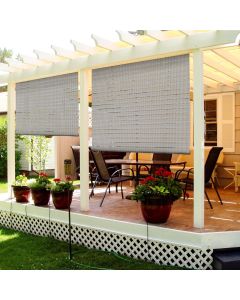 TANG 7'Wx5'10 H Light Grey Striped Hollow Out Exterior Roller Shade Blinds Roll up Down Shades for Porch Pergola Balcony Deck Backyard Patio Light Filtering