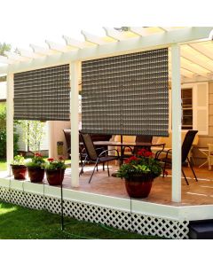 TANG 4'Wx5'10 H Brown Striped Hollow Out Exterior Roller Shade Blinds Roll up Down Shades for Porch Pergola Balcony Deck Backyard Patio Light Filtering