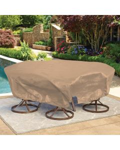 Bynbbur 10 FT Patio Furniture Cover with Wire Rope Hemmed All Edges, Round Pool Covers for Above Ground, UV Resistant Tarp for Deck Seat Couch Patio Table Chair Set Cover, Sand