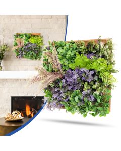 Bynbbur 1 Piece Hanging Wall Artificial Plants for Home Decor Faux 3D Greenery Plant in Wooden Frame 12 inches for Room Garden Patio Indoor Outdoor Decoration, Green with Purple