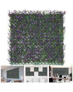 TANG 20"x20"-9PC Artificial Greenery Boxwood Panels Grass Wall Panel, Faux Privacy Fence Ivy Screens Backdrop Fake Hedge for Indoor Outdoor Wedding Décor, Purple Buxus with Backing