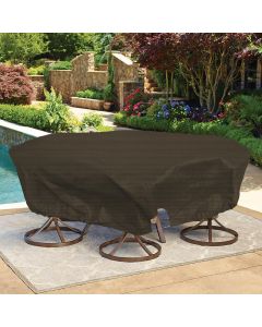 Bynbbur 10 FT Patio Furniture Cover with Wire Rope Hemmed All Edges, Round Pool Covers for Above Ground, UV Resistant Tarp for Deck Seat Couch Patio Table Chair Set Cover, Brown