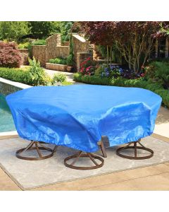 Bynbbur 10 FT Patio Furniture Cover with Wire Rope Hemmed All Edges, Round Pool Covers for Above Ground, UV Resistant Tarp for Deck Seat Couch Patio Table Chair Set Cover, Blue