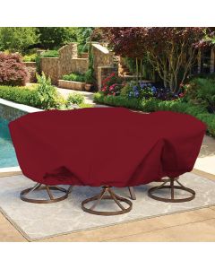 Bynbbur 9 FT Waterproof Patio Furniture Cover with Wire Rope Hemmed All Edges, Round Pool Covers for Above Ground, UV Resistant Tarp for Deck Seat Couch Patio Table Chair Set Cover, Red