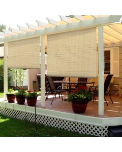 TANG 4'Wx5'10 H Beige Striped Hollow Out Exterior Roller Shade Blinds Roll up Down Shades for Porch Pergola Balcony Deck Backyard Patio Light Filtering