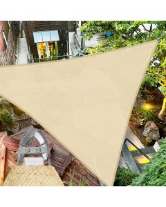 TANG 20'x20'x20' Sun Shade Sail Triangle Shade Cloth Canopy, A Ring with Steel Cable Wire Reinforcement,UV Block Heavy Duty 260 GSM for Patio Pergola Garden Deck Carport Cover, Sand