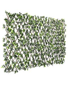 TANG 1PC Artificial Leaf Expandable Privacy Fence Screen, Faux Boxwood Stretchable Lattice Panels for Patio Backyard Balcony Screens Greenery Wall Decoration, Rose Leaves Single Side