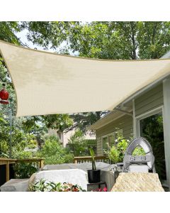 TANG 20' x 20' Sun Shade Sail with Super A Ring, Rectangle Sunshade Canopy Heavy Duty 260 GSM Shade Cloth with Steel Cable Wire Reinforcement for Backyard Pool Patio Pergola Cover,Beige
