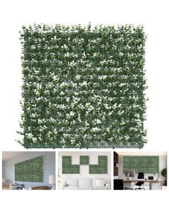 TANG 20"x20"-9PC Artificial Greenery Boxwood Panels Grass Wall Panel, Faux Privacy Fence Ivy Screens Backdrop Fake Hedge for Indoor Outdoor Wedding Décor, White Buxus with Backing