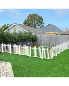 TANG Vinyl Fences 32"Hx84"W 10Set White Picket Fence Panel PVC Plastic Decorative Outdoor Garden Fencing for Yard Pool Dog Fence Air Conditioner Fences, 20 Pickets, Scallop